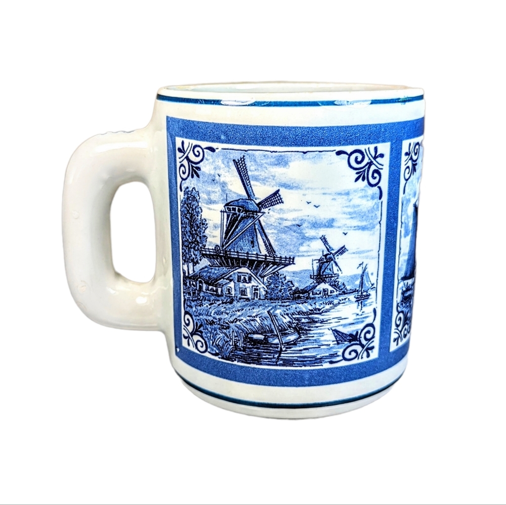 Delft Blue Hand Painted Vintage Coffee Mug Windmill Motif